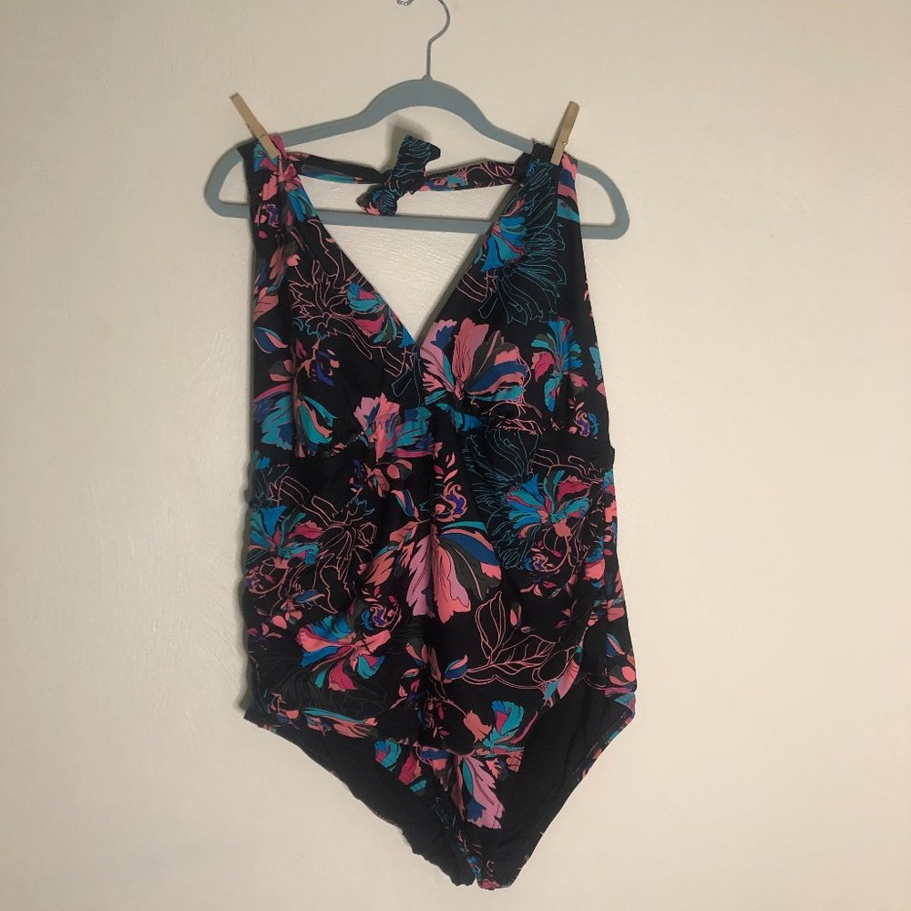 Floral Halter Women's One Piece Swim Suit 20w/22w